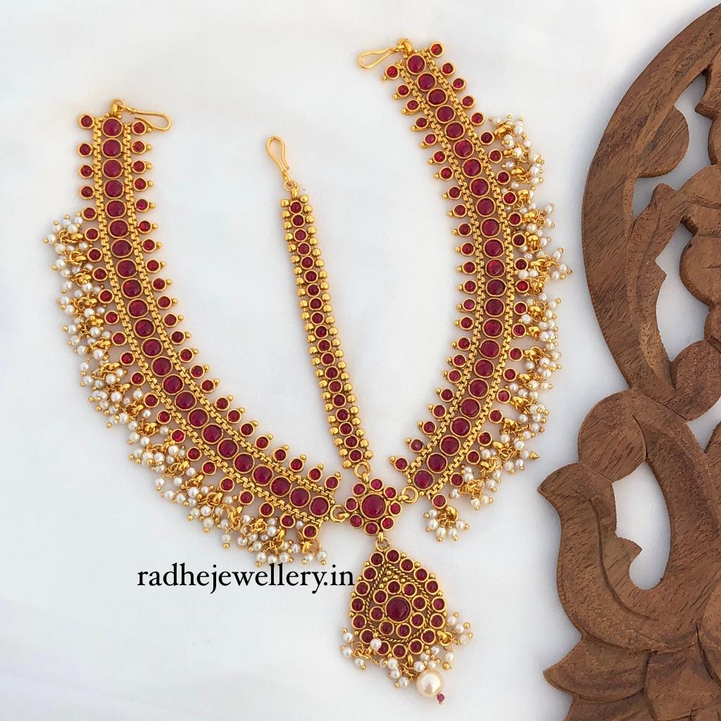 Traditional Indian Bridal Maang Tikka, With Tiny Pearls