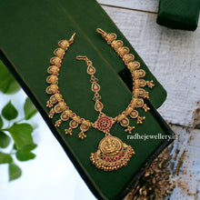Goddess Lakshmi Design Maang Tikka, With Lotus Flowers Chain