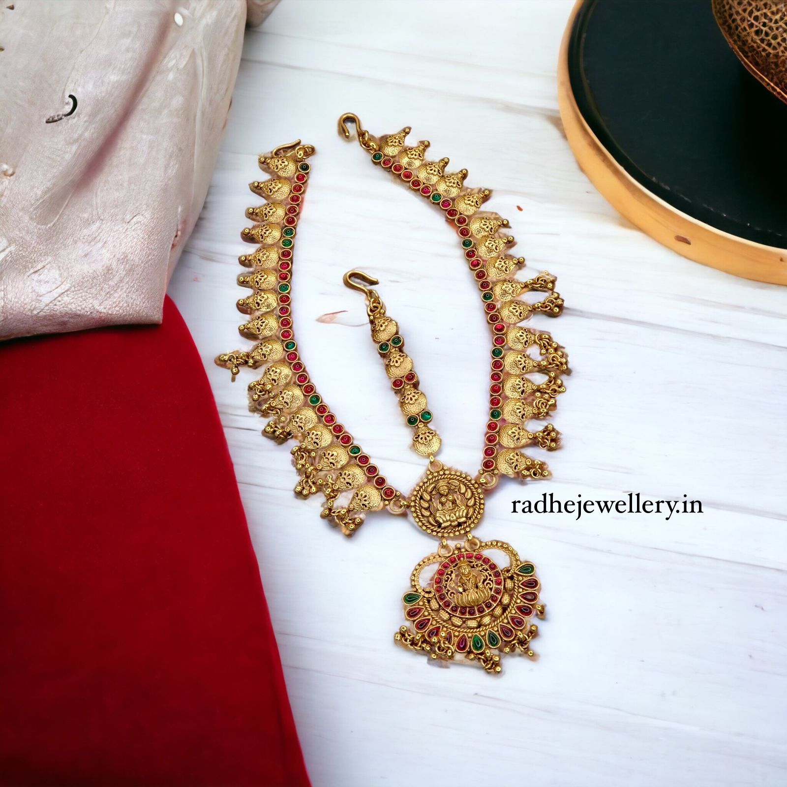 Traditional & Religious Double Lakshmi Maang Tikka, With Golden Beads