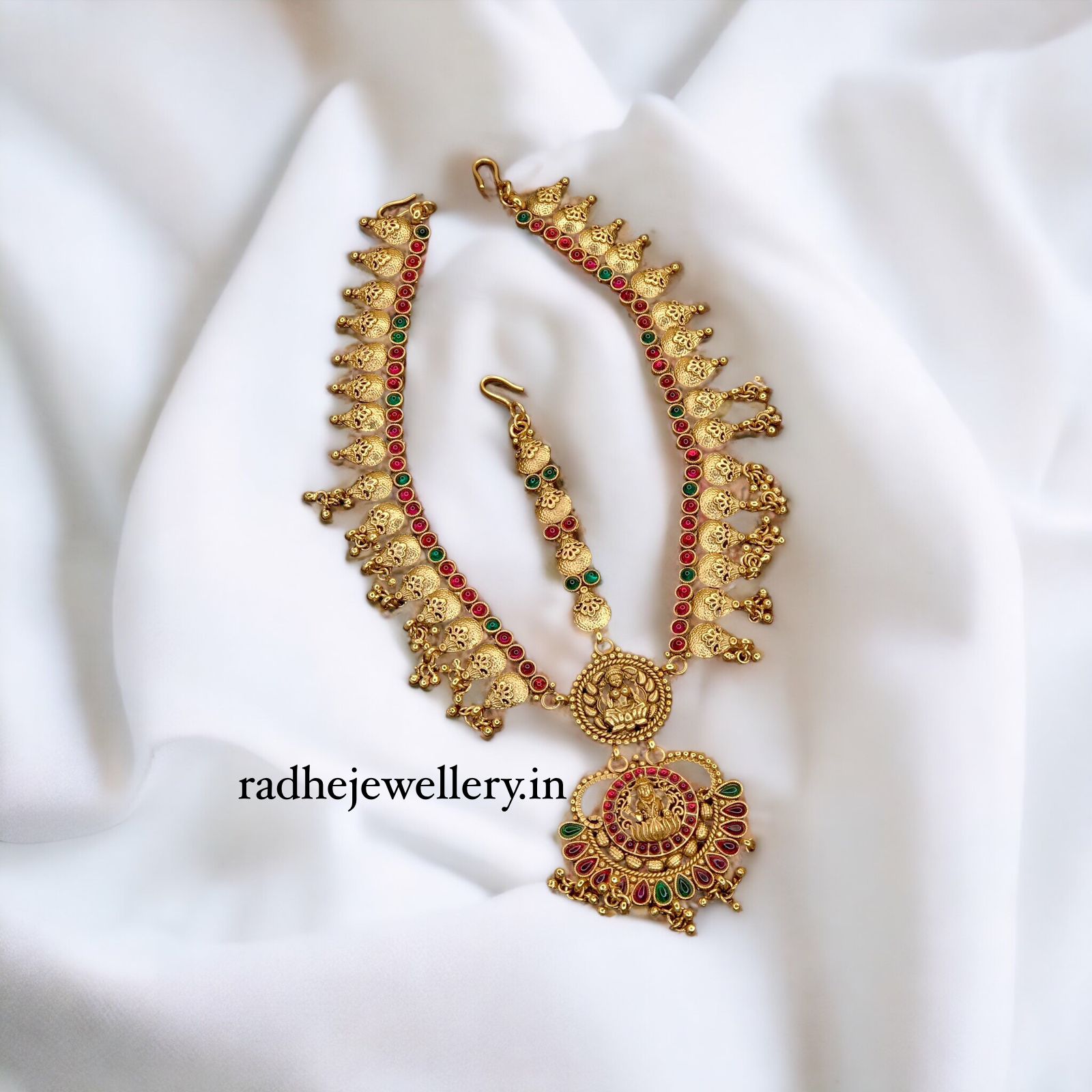 Traditional & Religious Double Lakshmi Maang Tikka, With Golden Beads