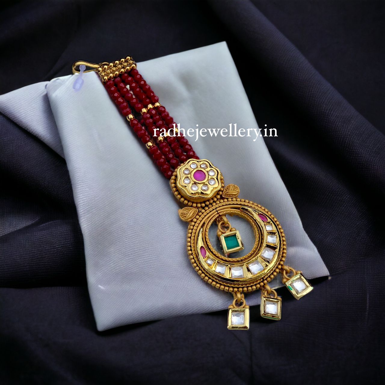 Gold Plated Traditional Kundan Pearl Chandbali Bridal Stylish Maang Tikka