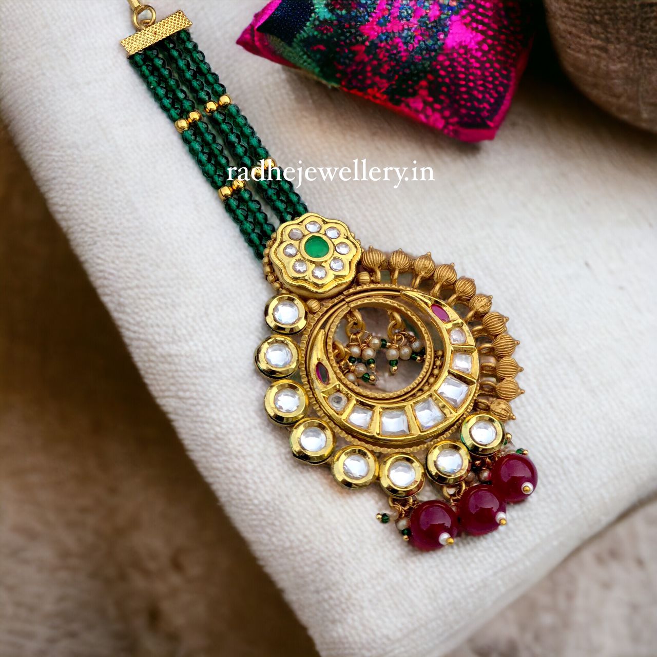 Traditional Kundan Pearl Chandbali Bridal Stylish Maang Tikka