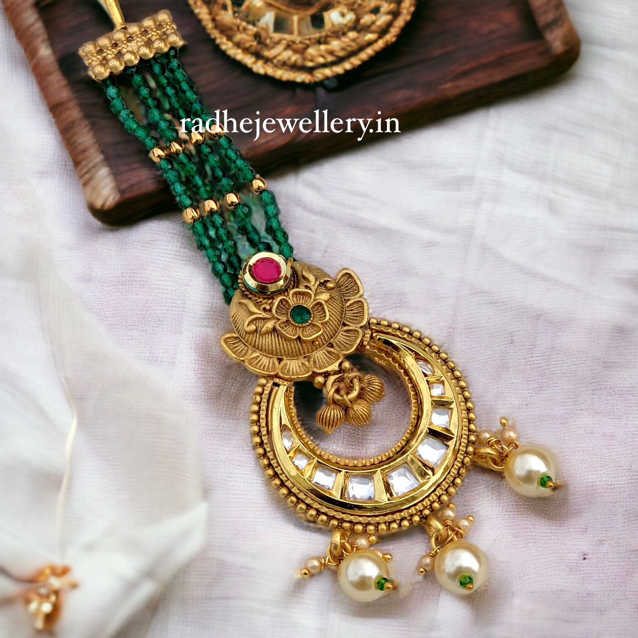 Traditional Kundan Pearl Chandbali Bridal Stylish Maang Tikka