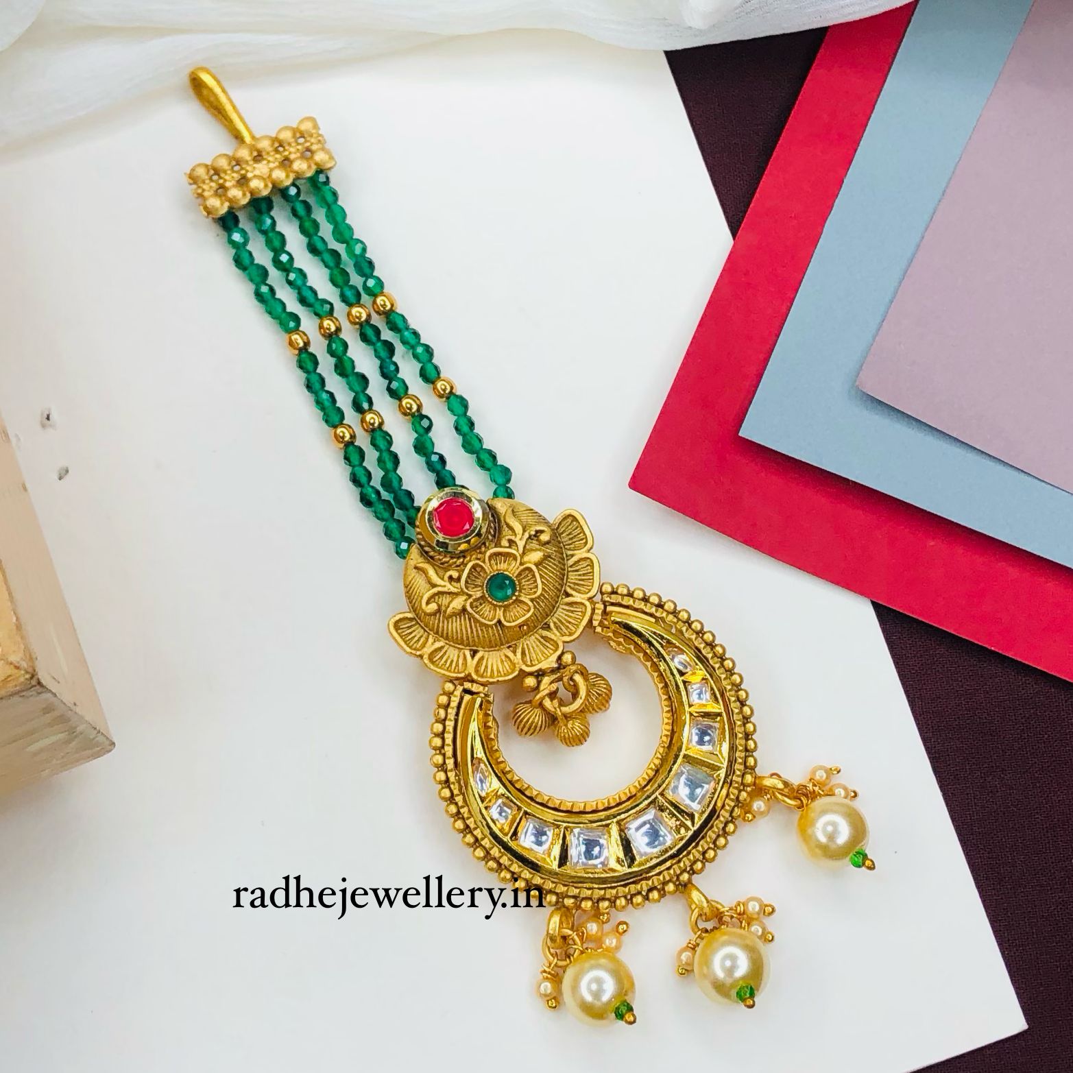 Traditional Kundan Pearl Chandbali Bridal Stylish Maang Tikka