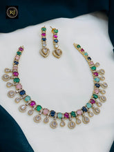 Multicolor Stone Gold Plated Necklace Set with Drop Earrings | Bridal & Party Wear Jewellery