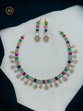 Multicolor Stone Gold Plated Necklace Set with Drop Earrings | Bridal & Party Wear Jewellery