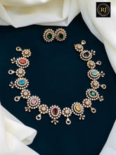 Multicolor Stone Gold Plated Necklace Set with Drop Earrings | Bridal & Party Wear Jewellery
