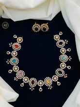 Multicolor Stone Gold Plated Necklace Set with Drop Earrings | Bridal & Party Wear Jewellery
