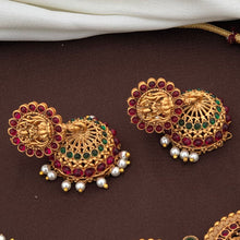 Triple Lakshmi Devi Floral Dollar High Neck Chokers, Studded With Pearls