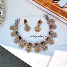 Latest Open Flower Short Necklace Studded With Crustal Stones