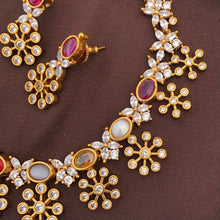 Latest Open Flower Short Necklace Studded With Crustal Stones