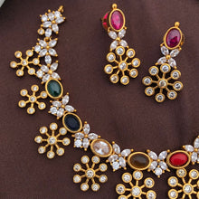 Latest Open Flower Short Necklace Studded With Crustal Stones