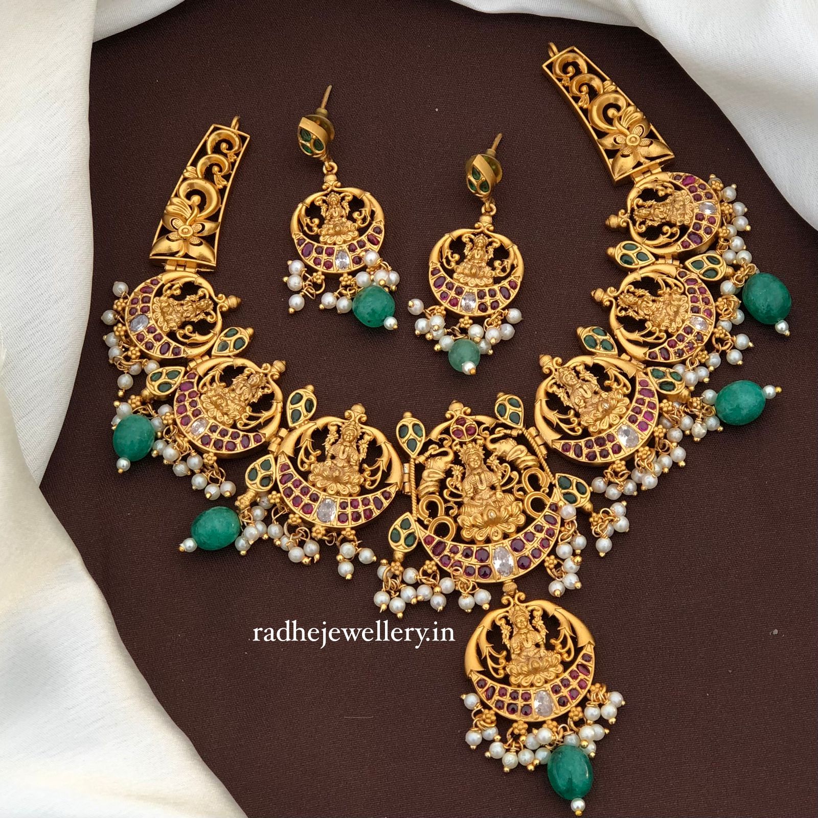 Lakshmi Devi High Neck Chokers, Studded With Pearls