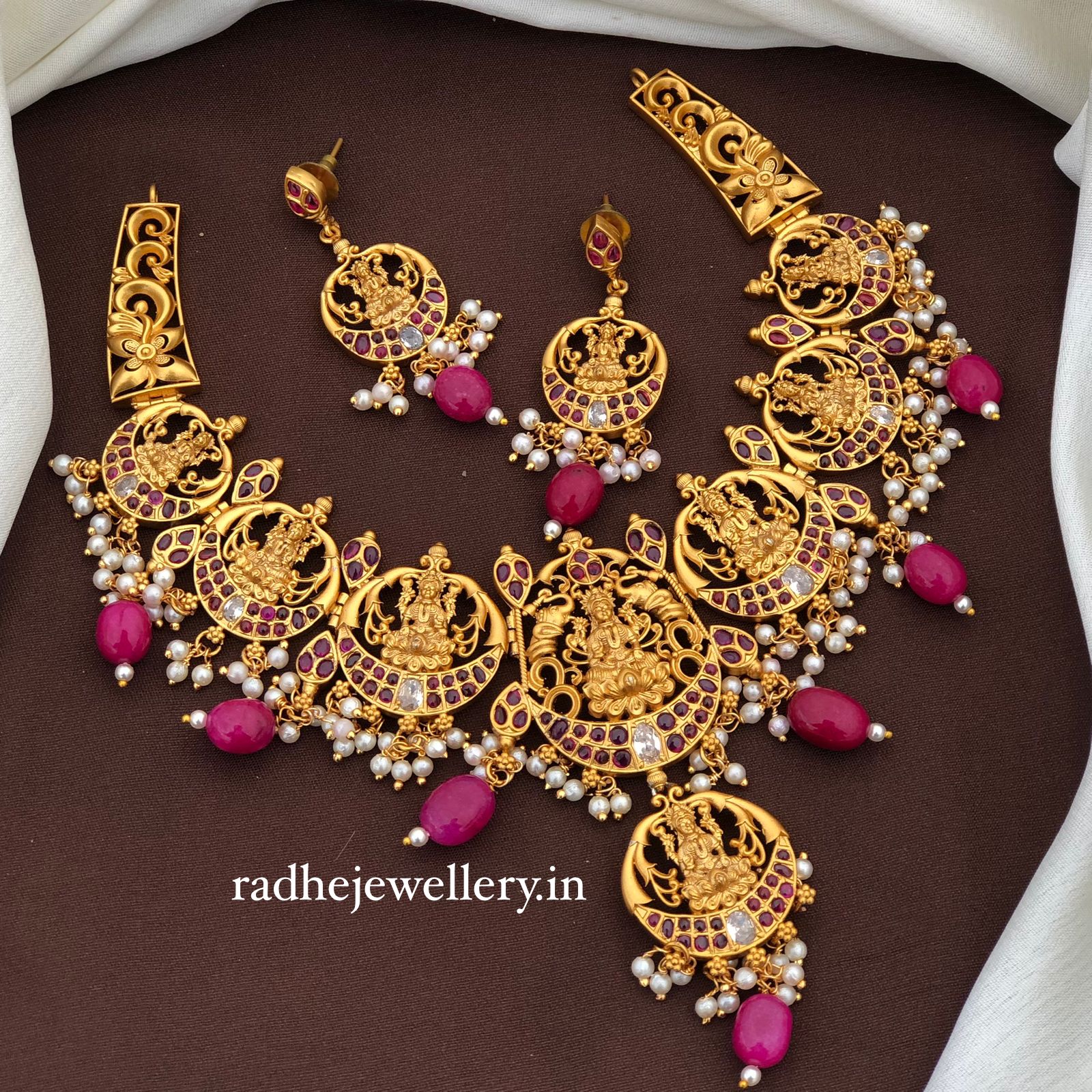 Lakshmi Devi High Neck Chokers, Studded With Pearls