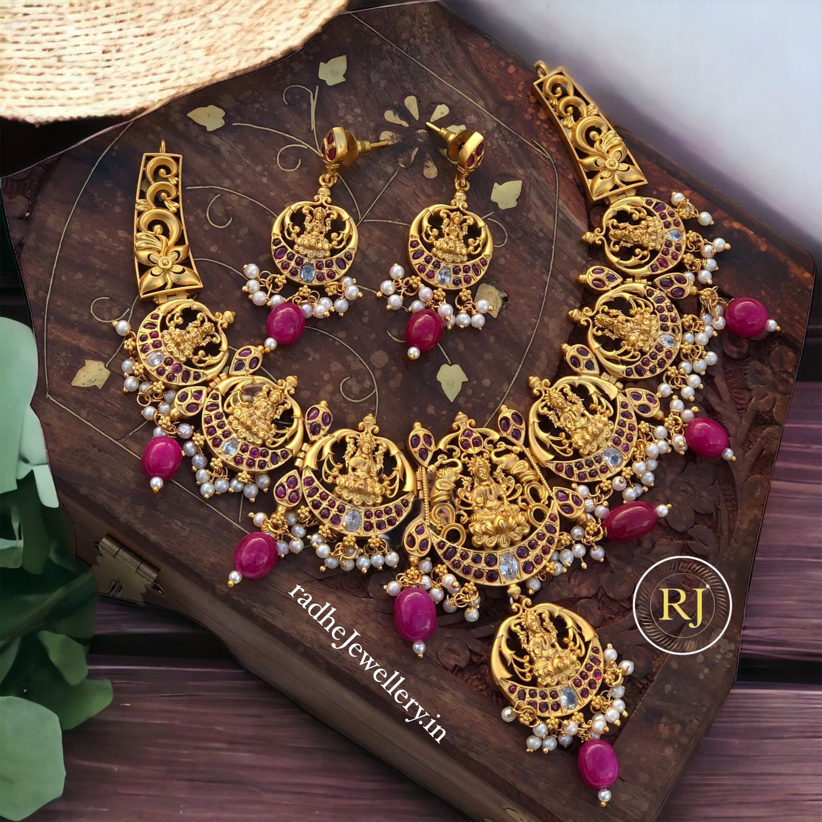 Lakshmi Devi High Neck Chokers, Studded With Pearls