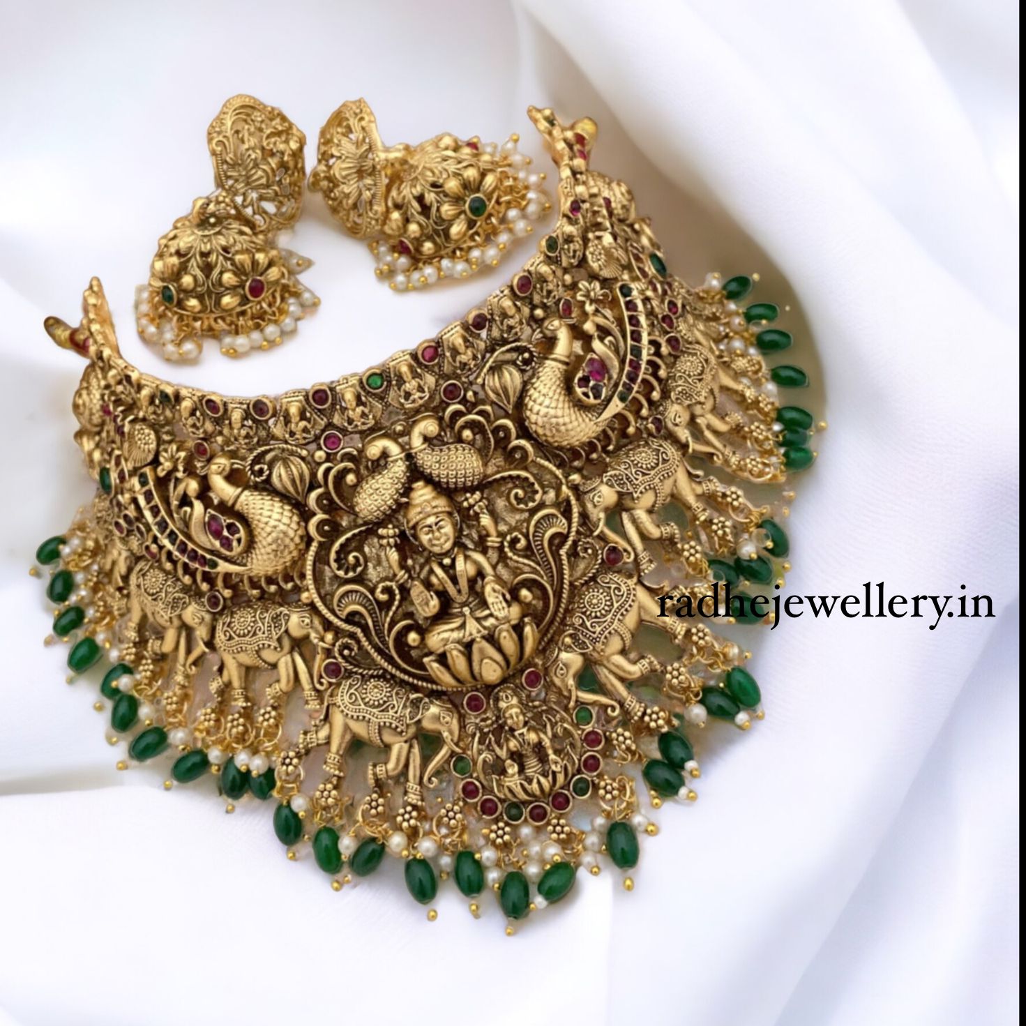 Laxmi with elephant choker necklace Set