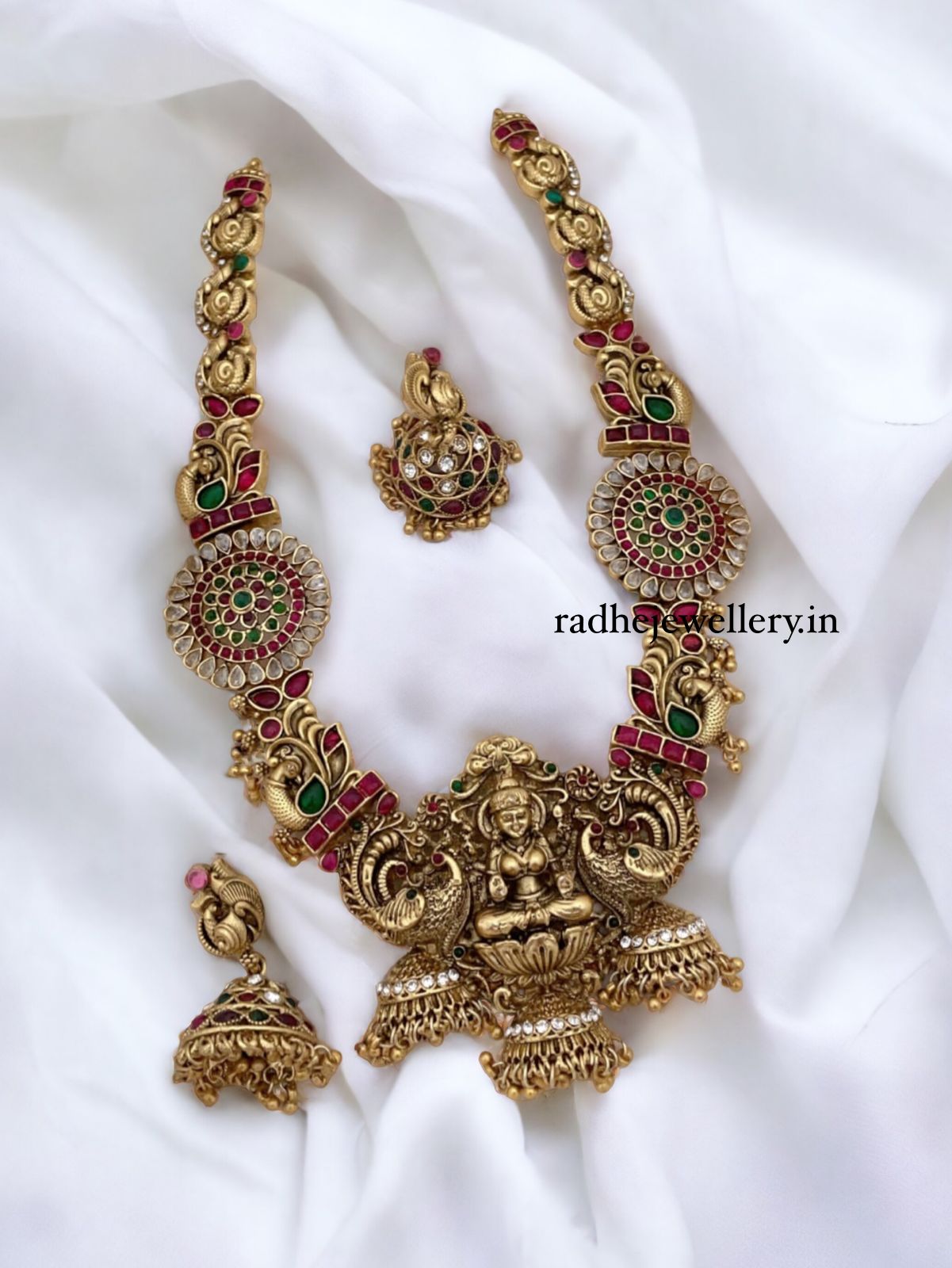 Matte Finish Temple Lakshmi Necklace Set