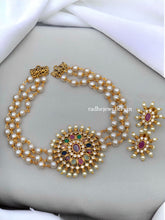 Pearl Studded Beaded Jewelry Necklace With Earrings, Multicolored Stones
