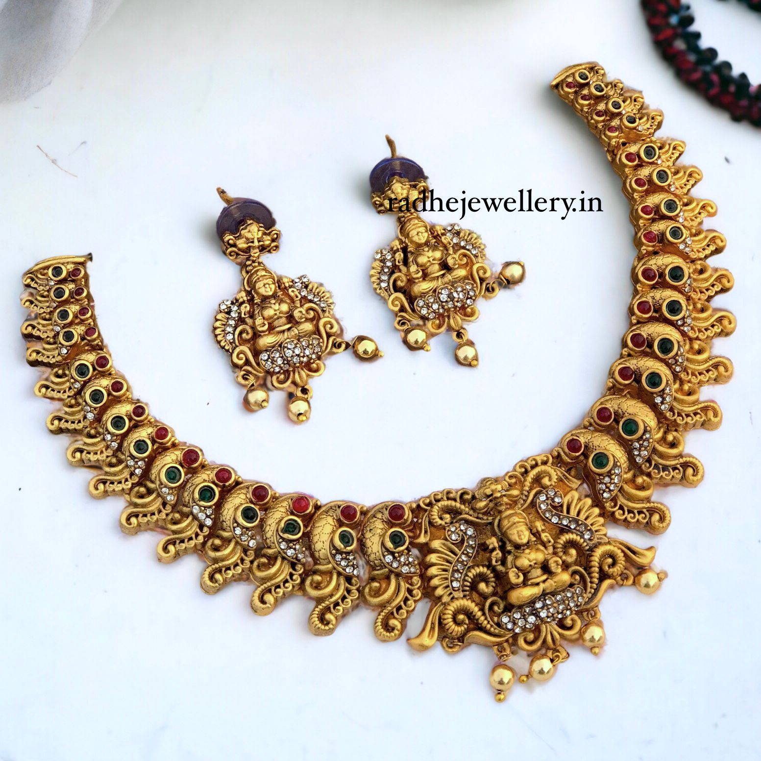 Matte Finish Temple Lakshmi Necklace