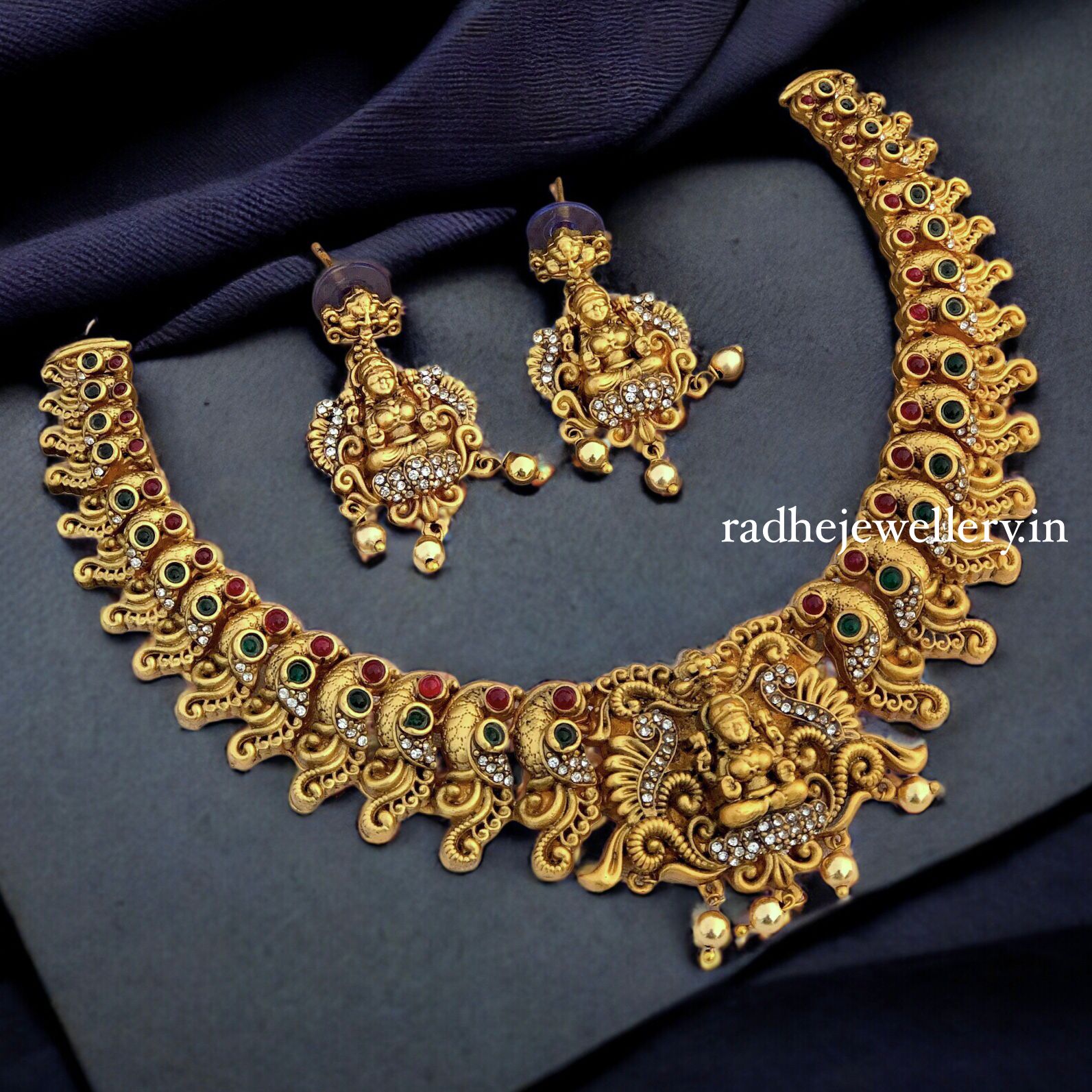 Matte Finish Temple Lakshmi Necklace