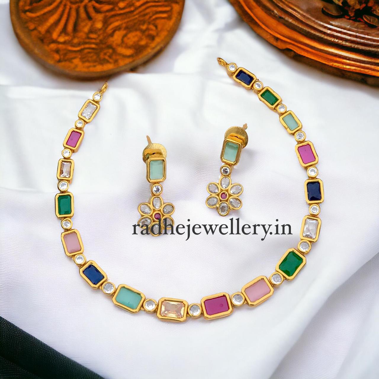 Elegant look multicolor ad stone necklace set