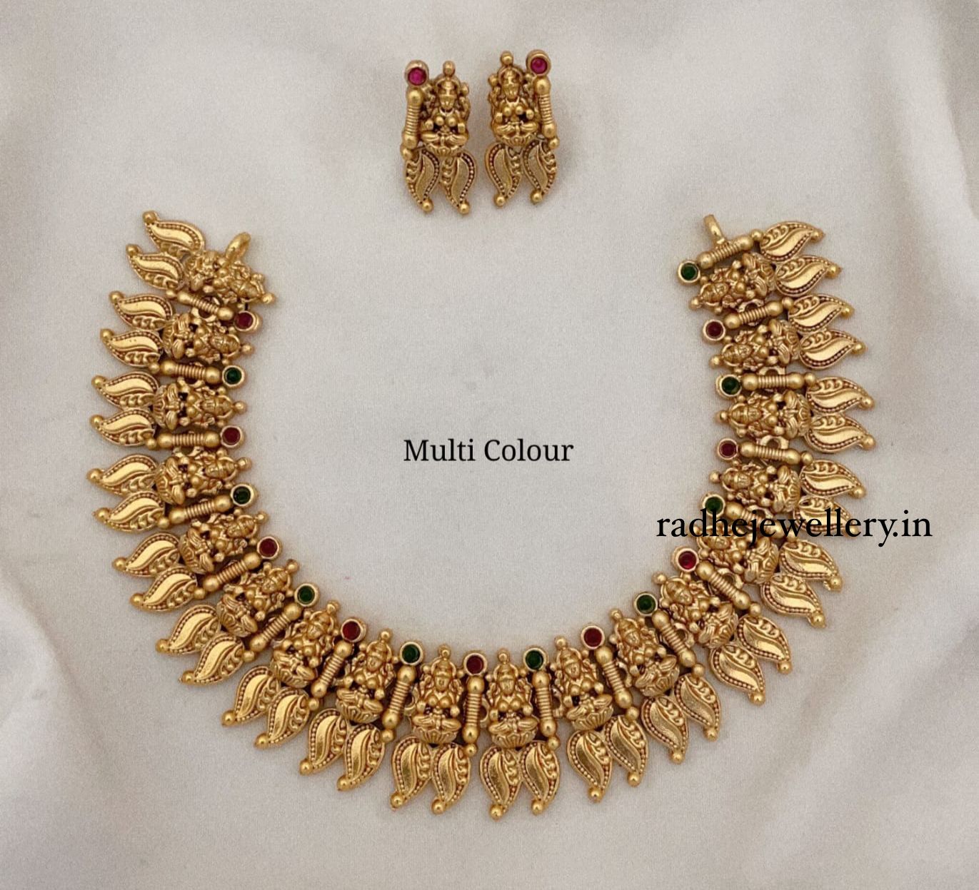 Laxmi Designer Matte Gold Polish Temple Necklace Set