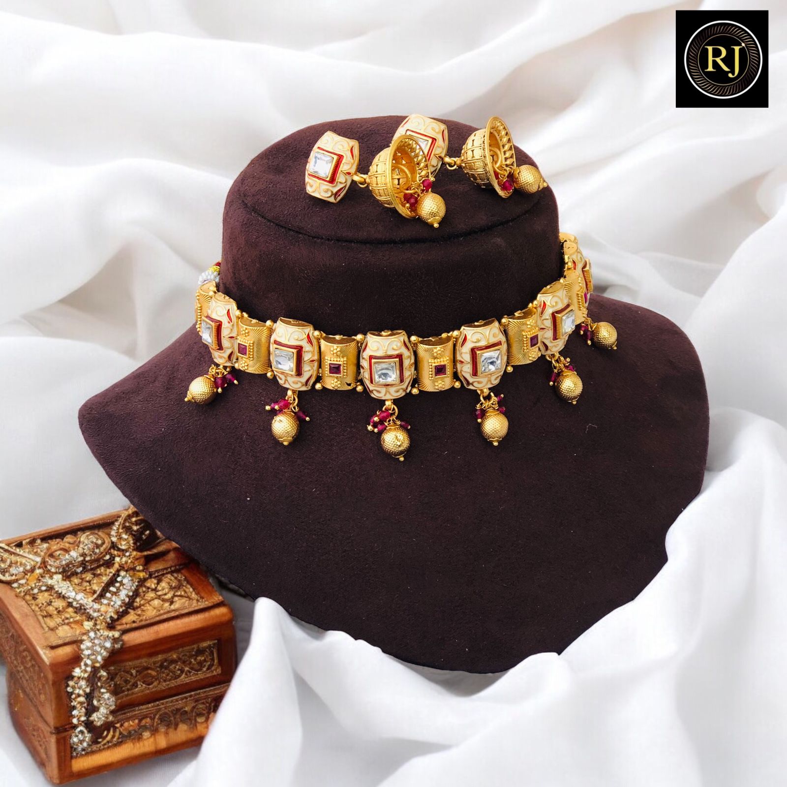 Rajwadi Gold Necklace / Kundan Multicolor Necklace / Rajasthani Jewelry / Handmade Rajwadi Golden Traditional Necklace