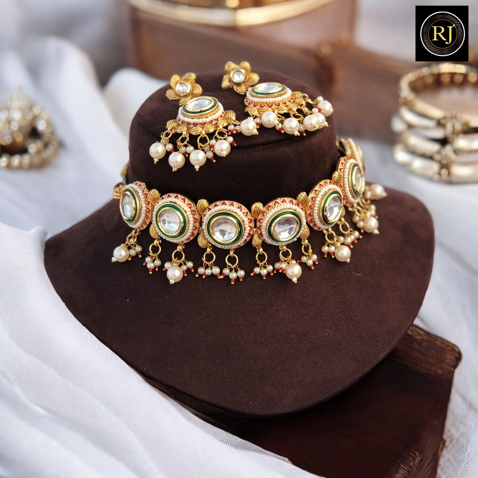 Rajwadi Gold Necklace / Kundan Multicolor Necklace / Rajasthani Jewelry / Handmade Rajwadi Golden Traditional Necklace