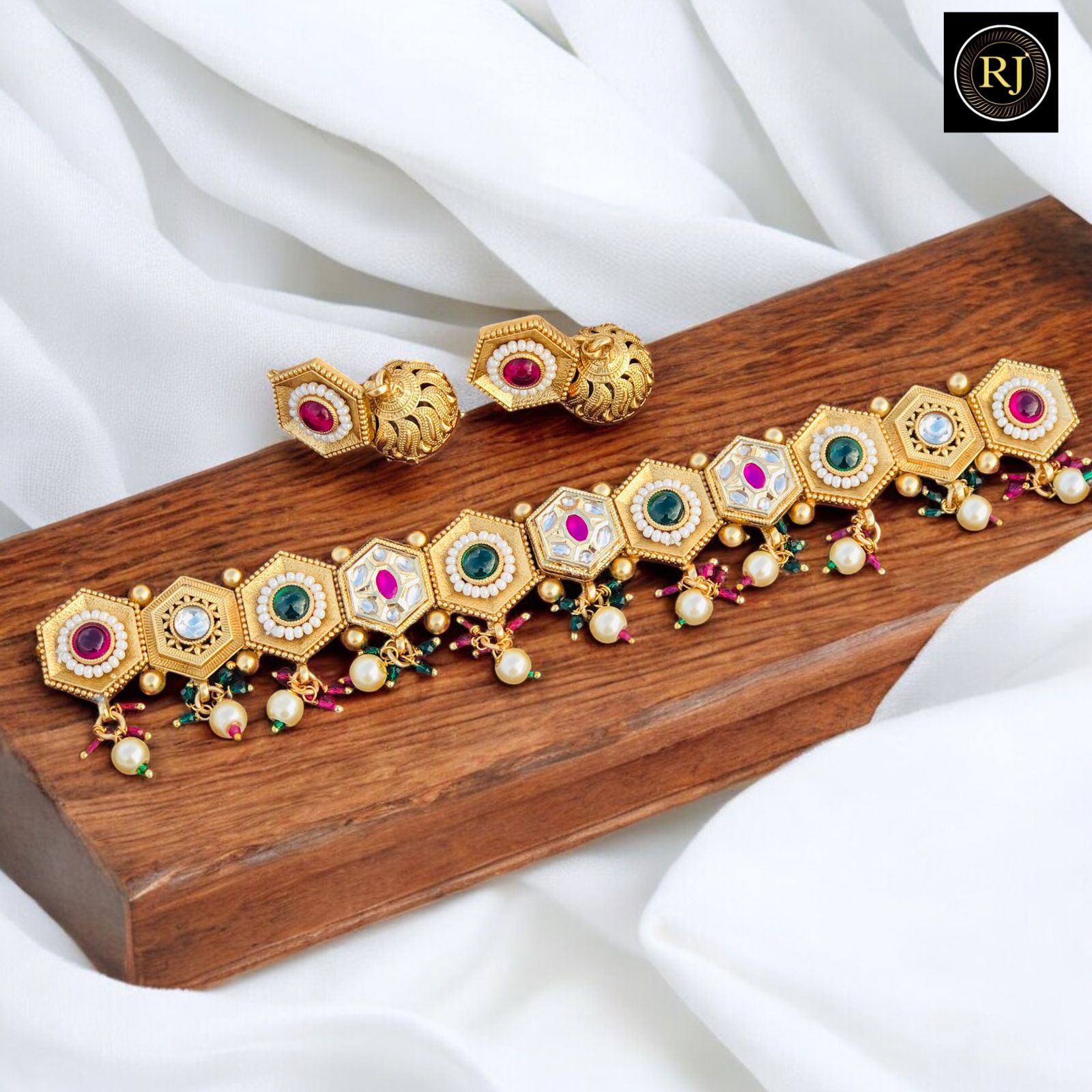 Rajwadi Gold Necklace / Kundan Multicolor Necklace / Rajasthani Jewelry / Handmade Rajwadi Golden Traditional Necklace