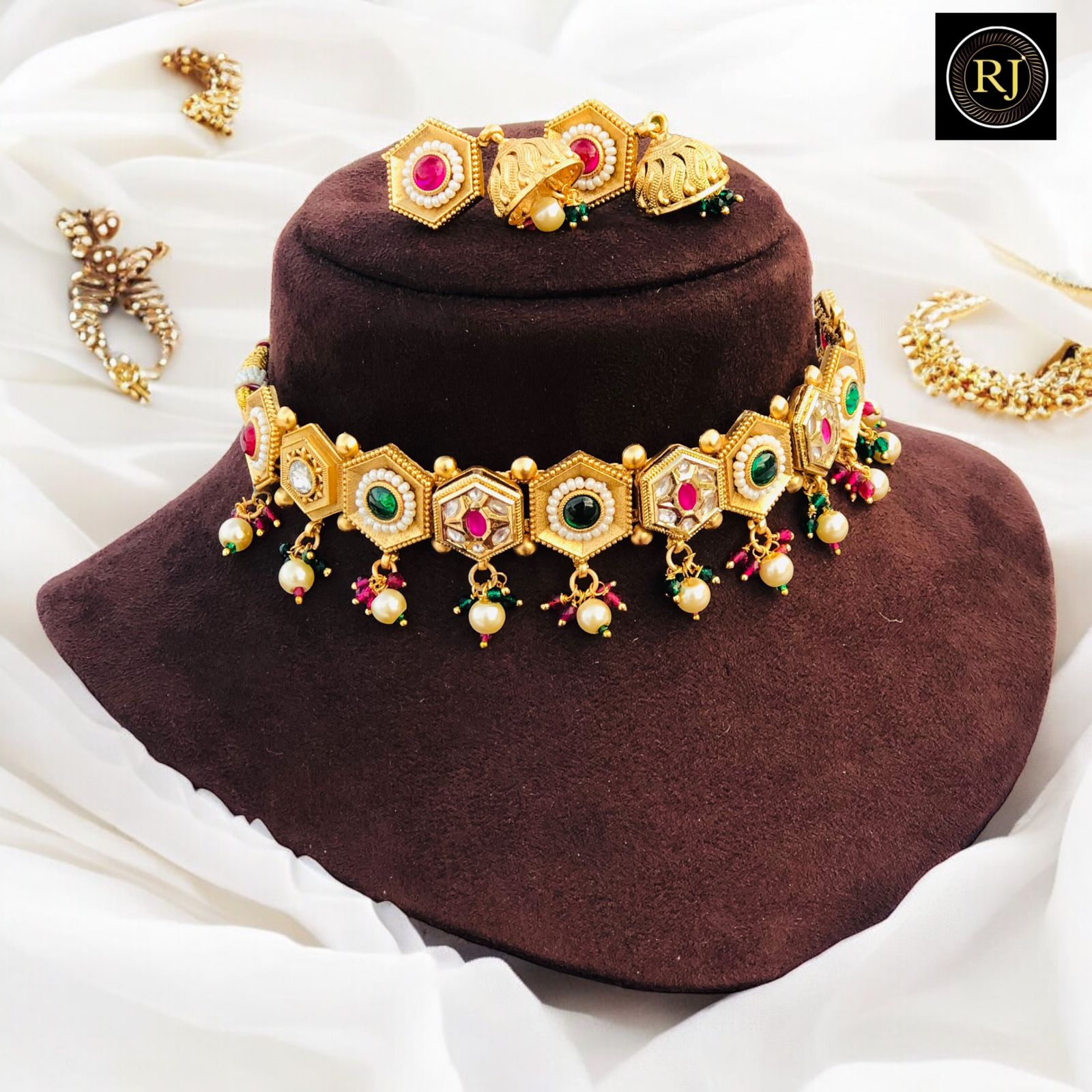 Rajwadi Gold Necklace / Kundan Multicolor Necklace / Rajasthani Jewelry / Handmade Rajwadi Golden Traditional Necklace