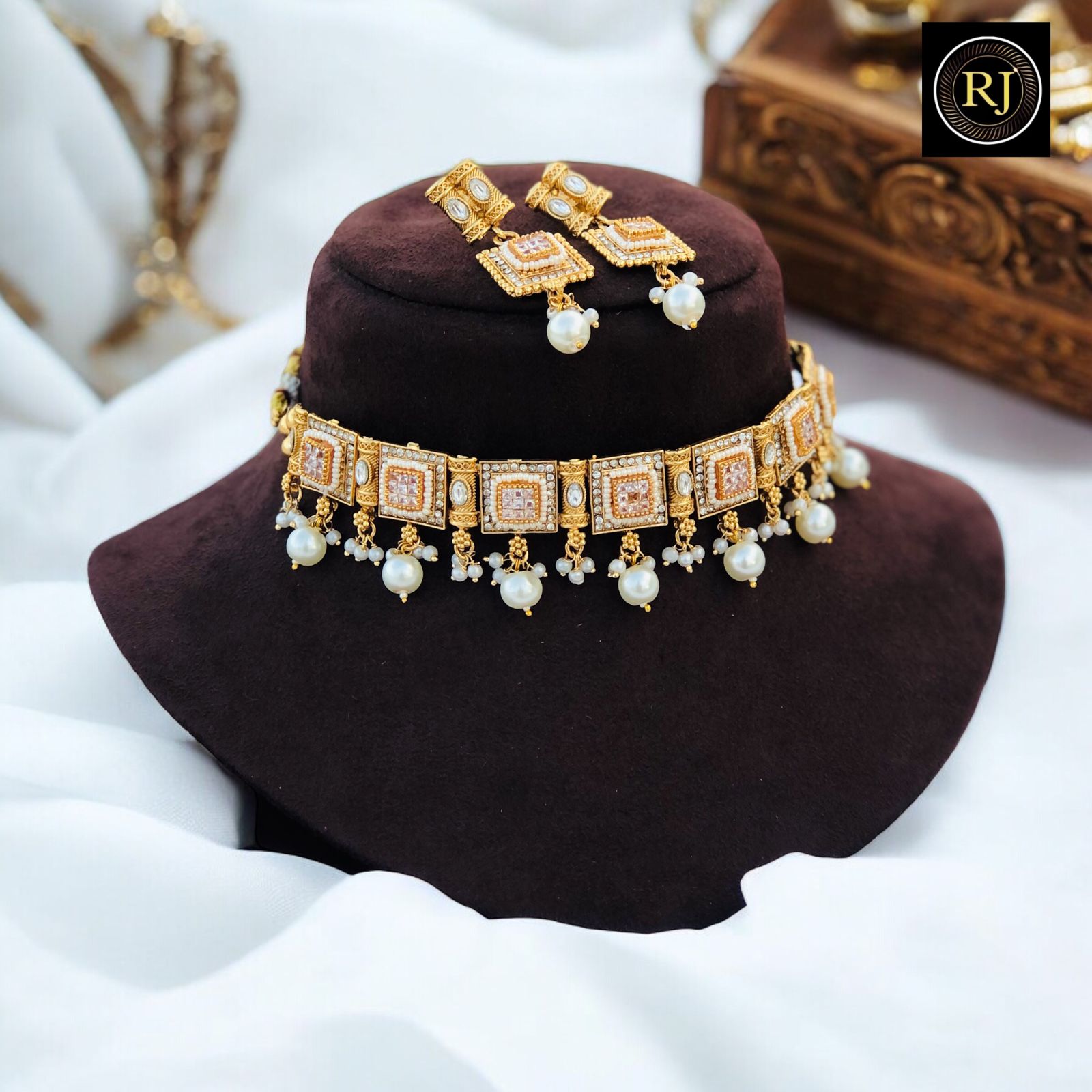 Rajwadi Gold Necklace / Kundan Multicolor Necklace / Rajasthani Jewelry / Handmade Rajwadi Golden Traditional Necklace