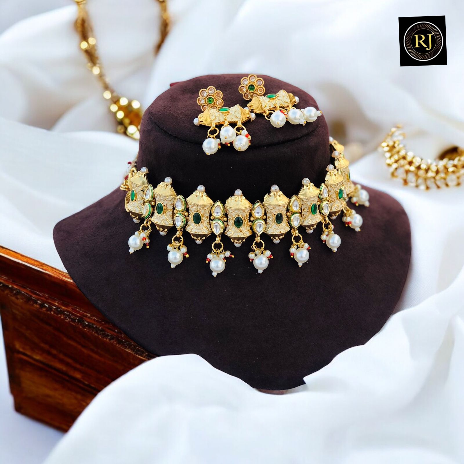 Rajwadi Gold Necklace / Kundan Multicolor Necklace / Rajasthani Jewelry / Handmade Rajwadi Golden Traditional Necklace