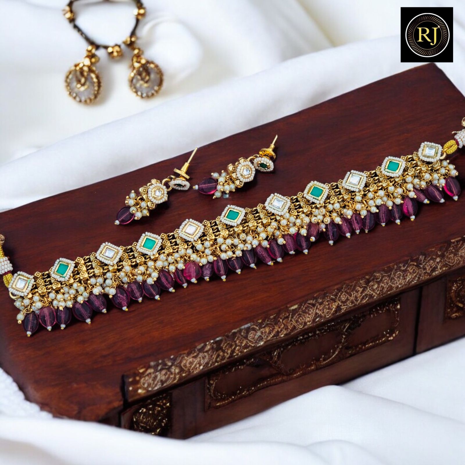 Rajwadi Gold Necklace / Kundan Multicolor Necklace / Rajasthani Jewelry / Handmade Rajwadi Golden Traditional Necklace