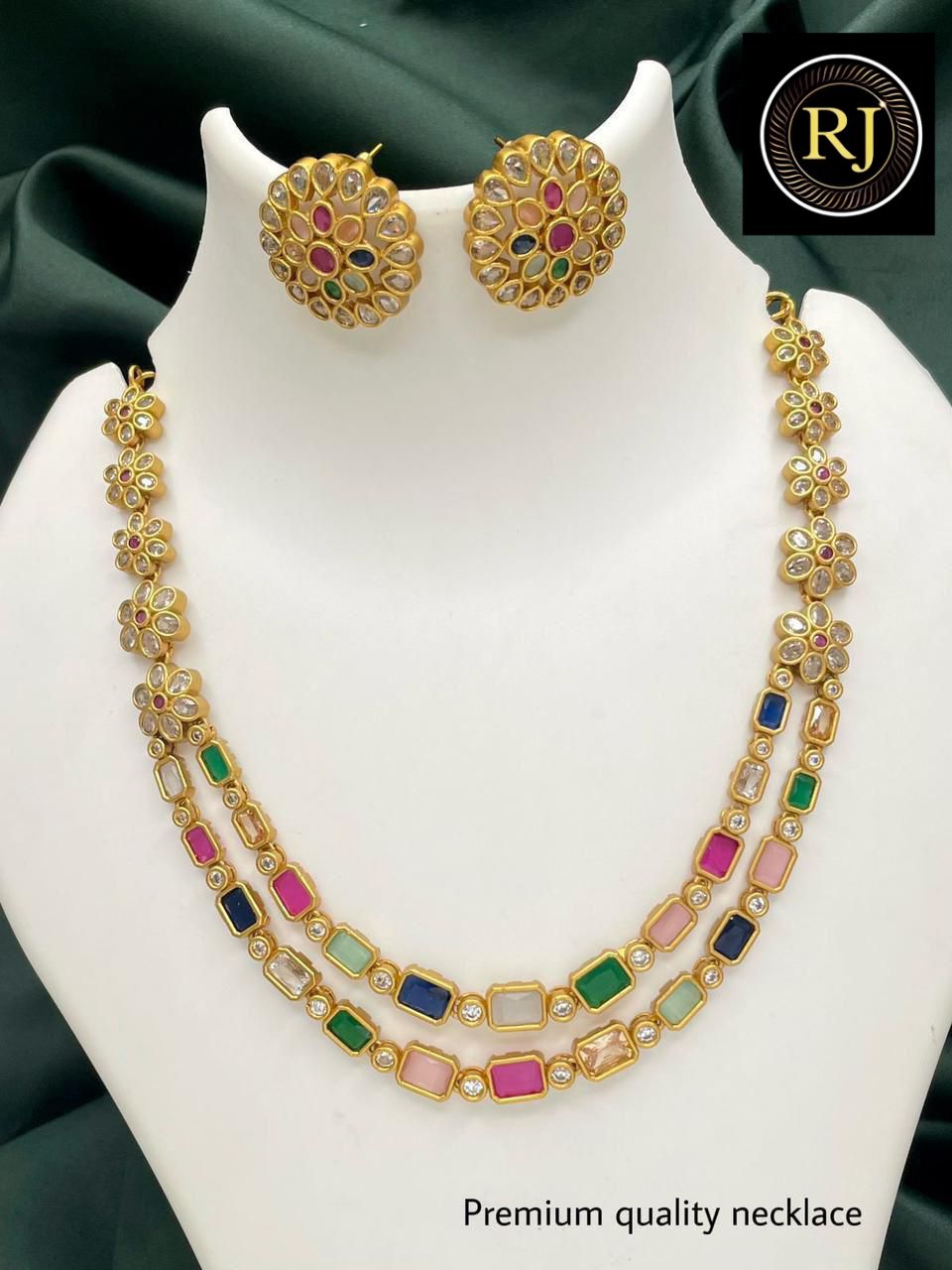 Elegant look multicolor ad stone necklace set