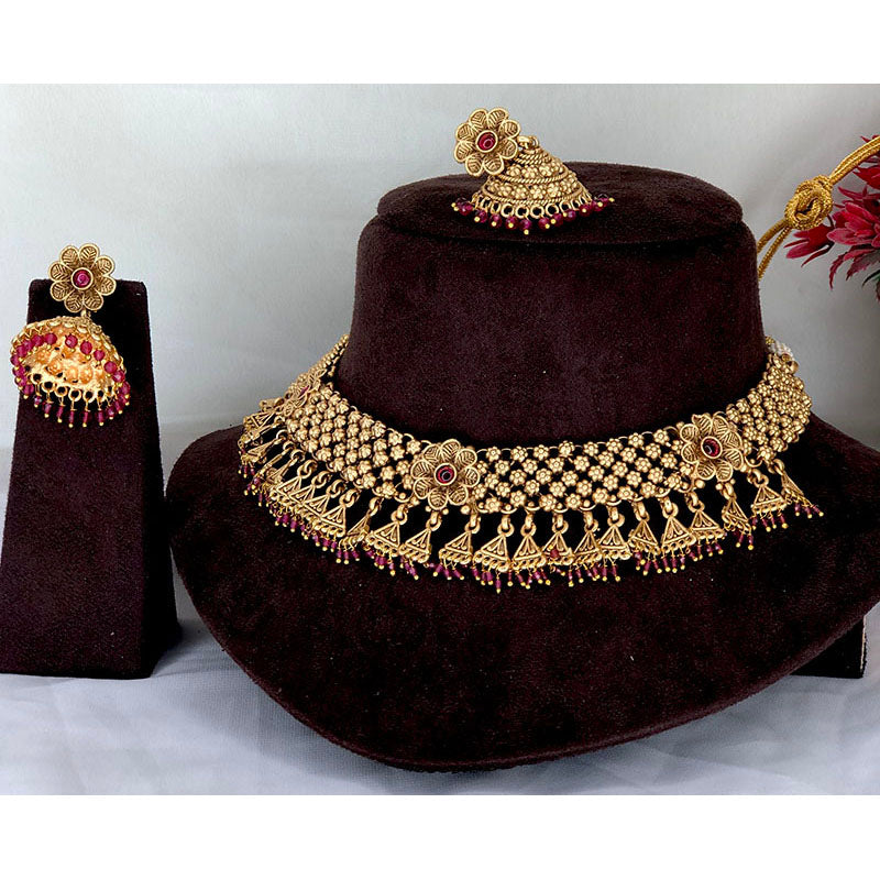 Classic Heavy Designer Rajwadi Necklace Set, with Earrings & Maang Tikka