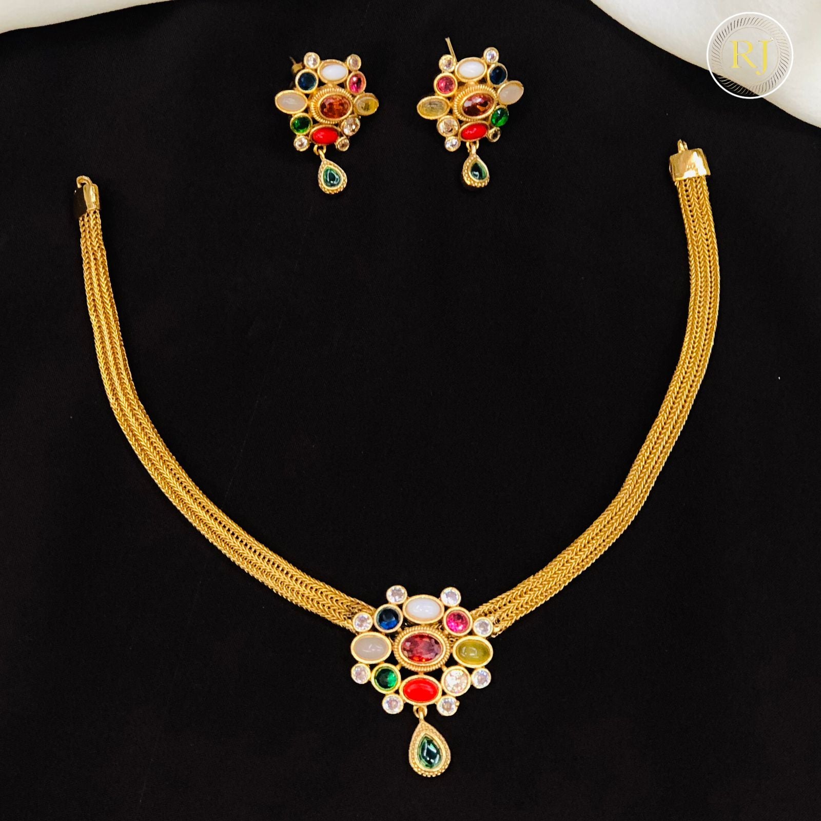 Antique Gold Ad Stone Necklace Set Design/neckpieces/necklace for gift/necklace designs/necklace for women