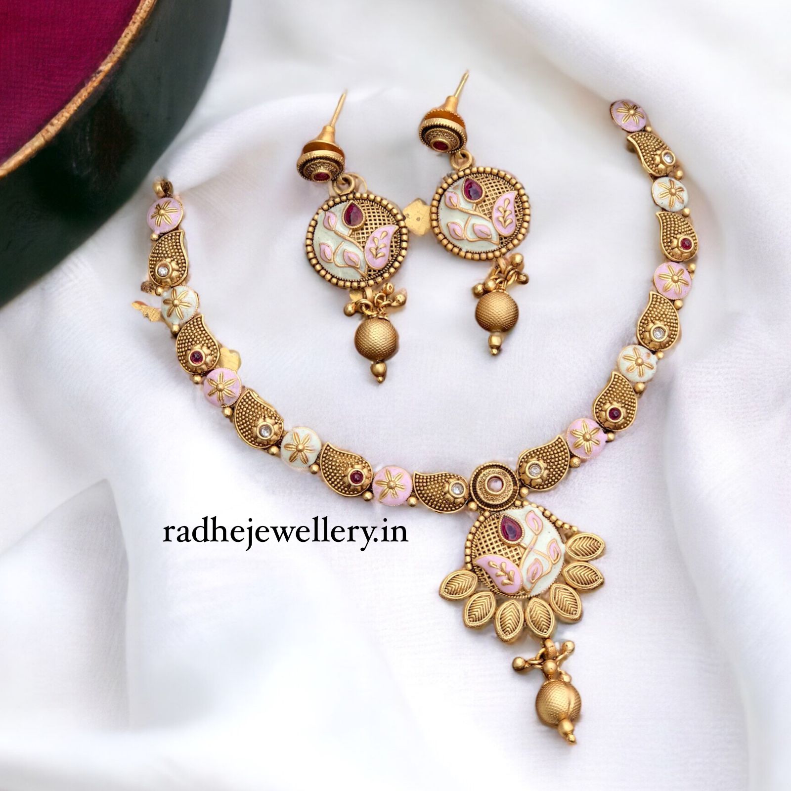 Ethnic Rajwadi Necklace Set, with Earrings, 2 Color Choices