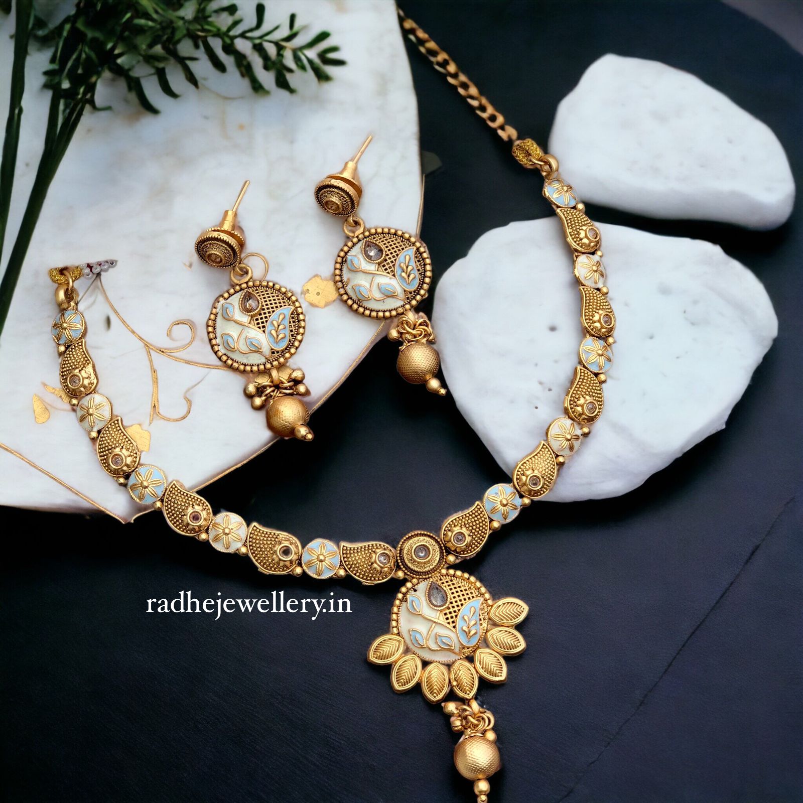 Ethnic Rajwadi Necklace Set, with Earrings, 2 Color Choices