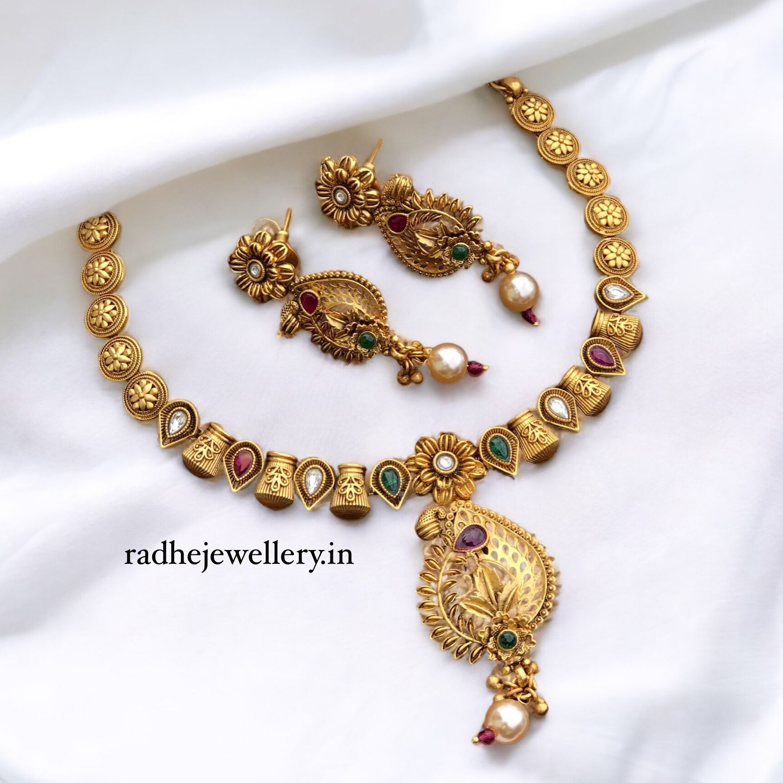 Ethnic Rajwadi Necklace Set, with Earrings