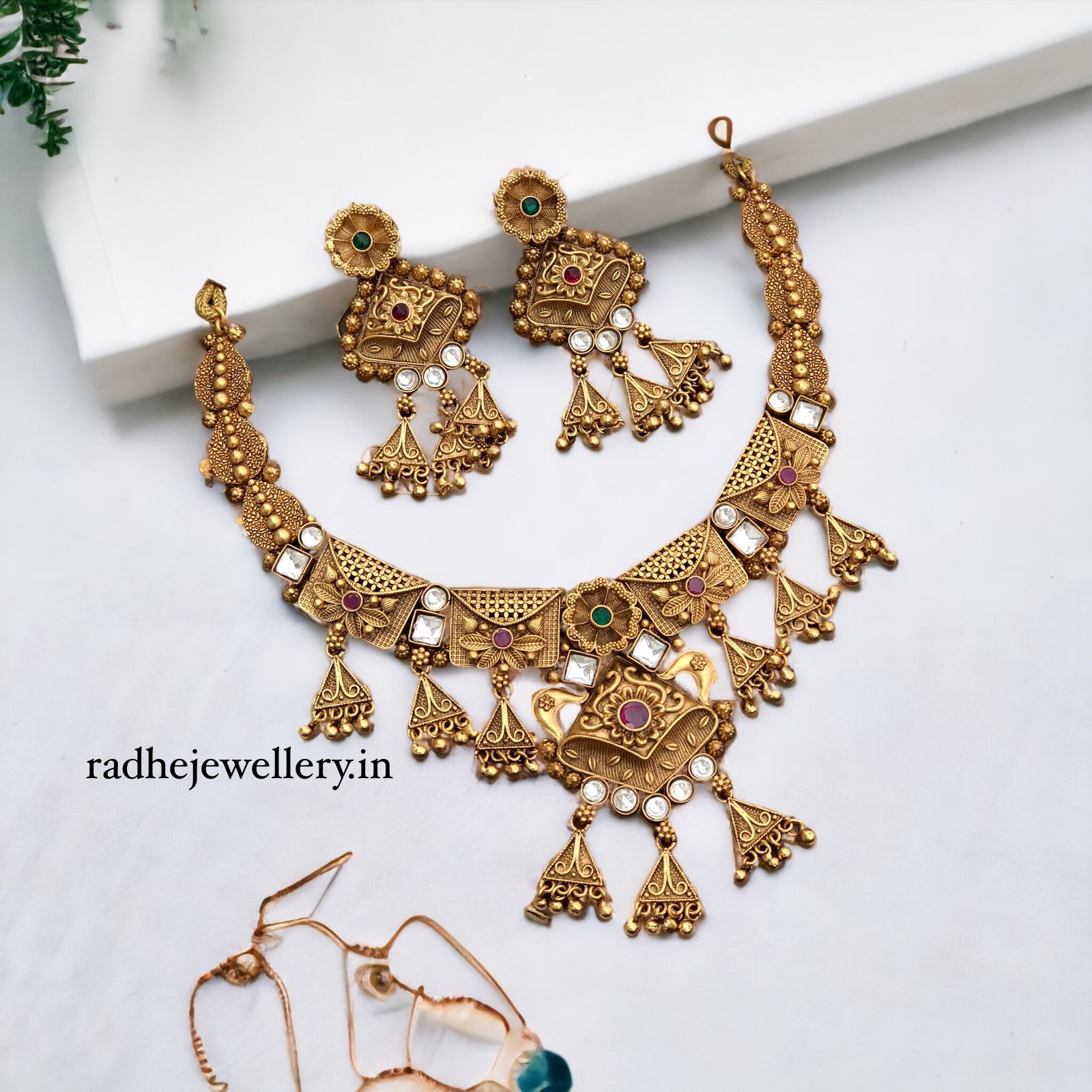 Ethnic Rajwadi Necklace Set, with Earrings