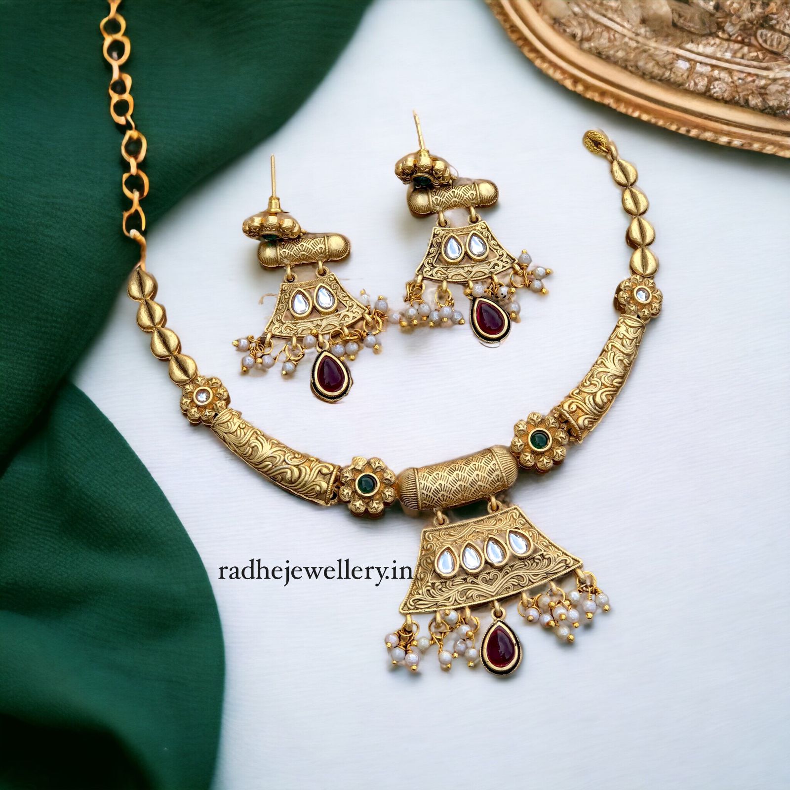 Ethnic Rajwadi Necklace Set, with Earrings