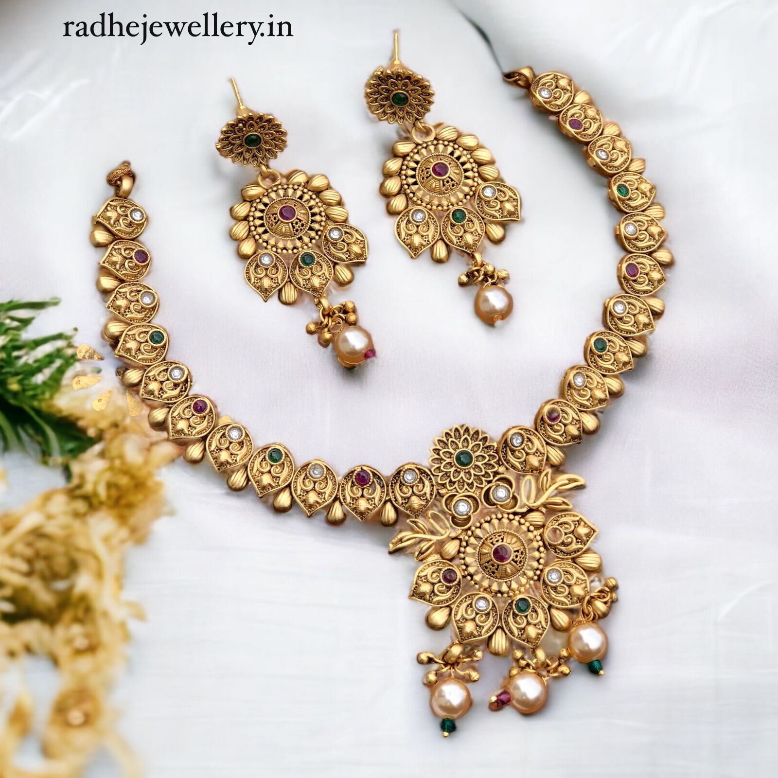 Ethnic Rajwadi Necklace Set, with Earrings