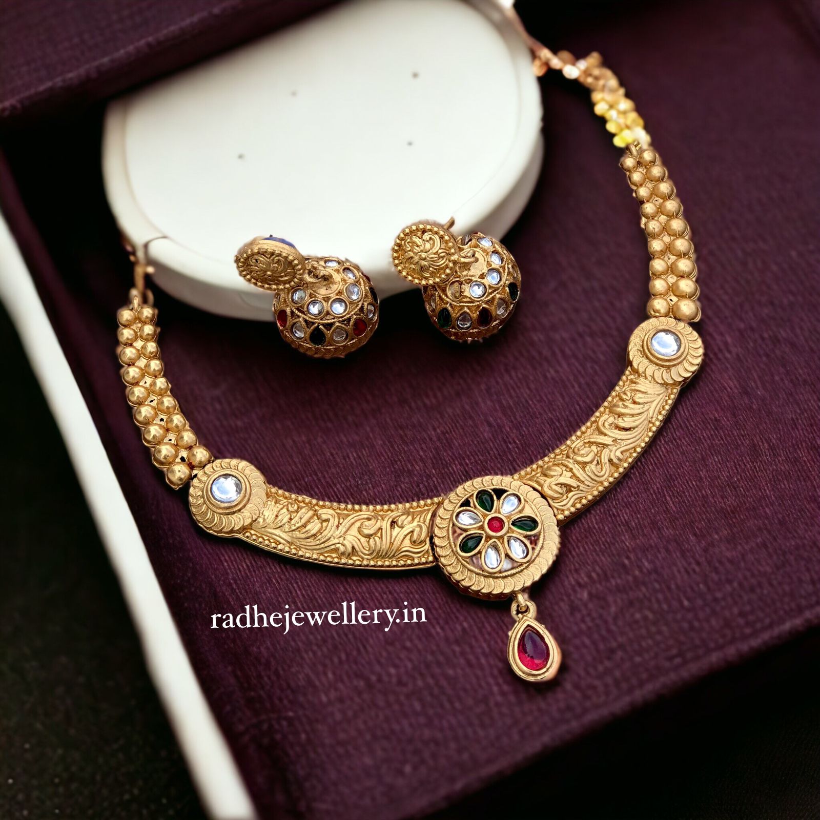 Ethnic Rajwadi Necklace Set, with Earrings