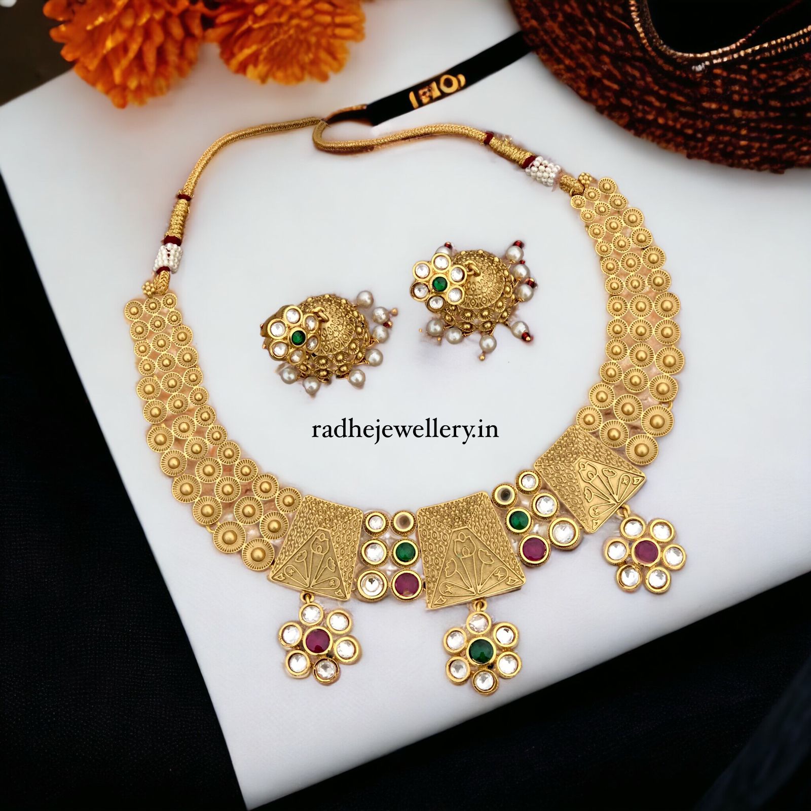 Ethnic Rajwadi Necklace Set, with Earrings