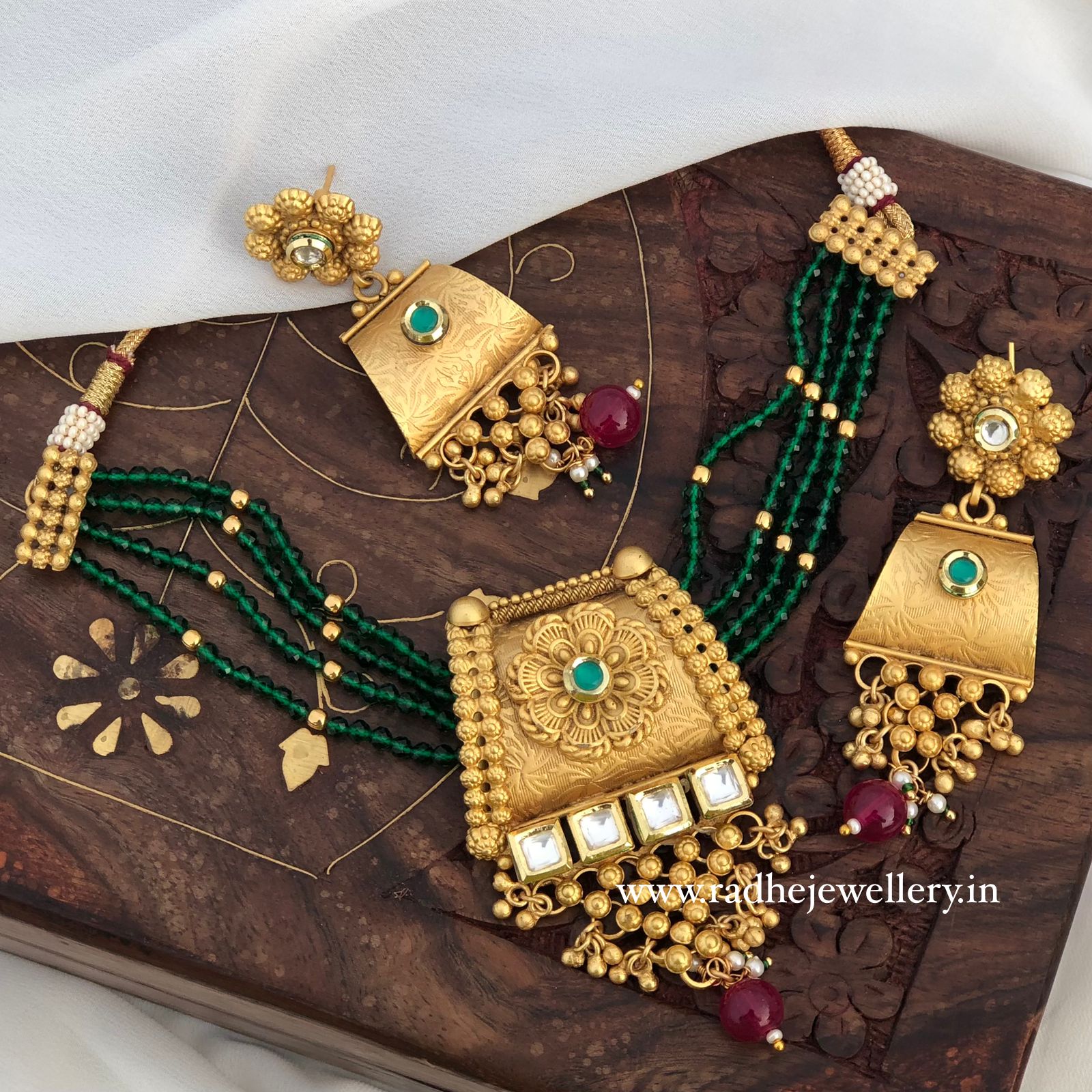 Ethnic Rajwadi Necklace Set, with Earrings, 2 Models