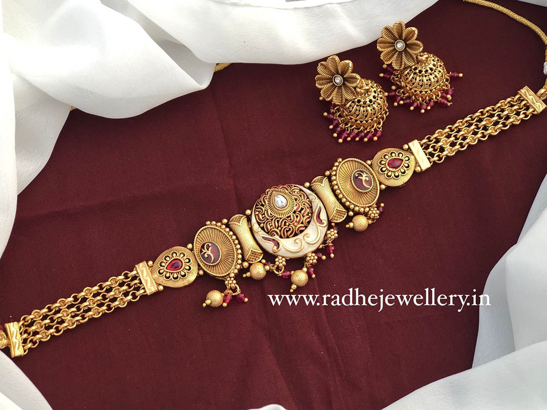 Ethnic Rajwadi Necklace Set, with Earrings, 2 Color Choices