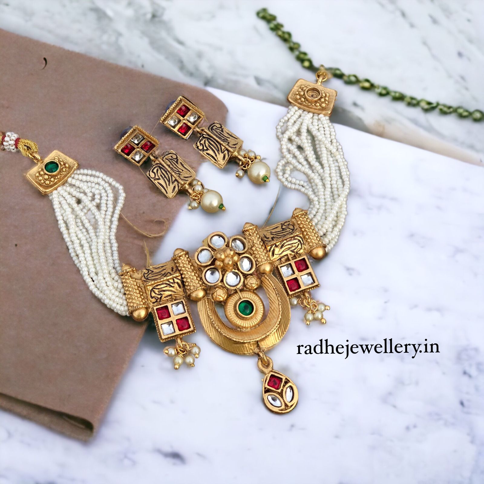 Ethnic Rajwadi Necklace Set, with Earrings