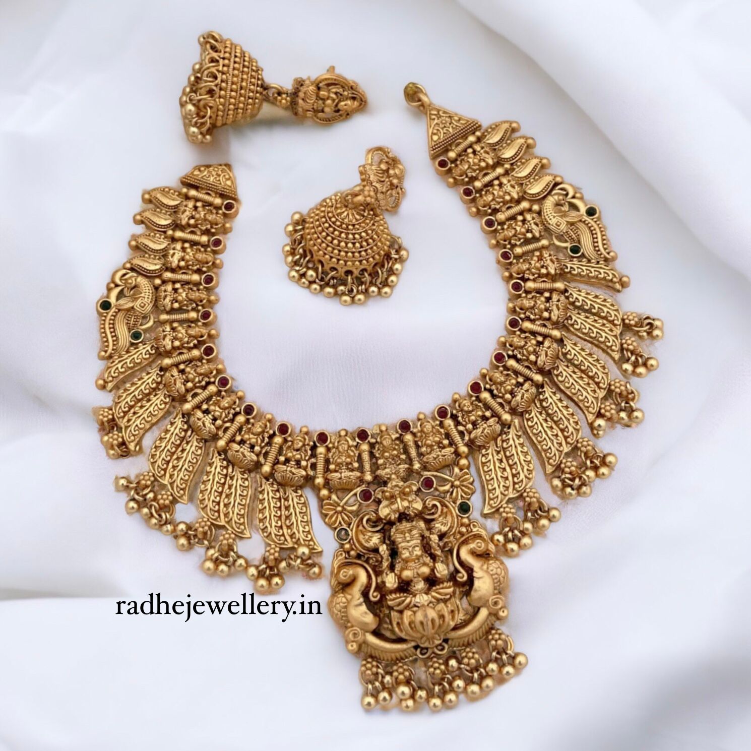 Laxmi Designer Matte Gold Polish Temple Necklace Set