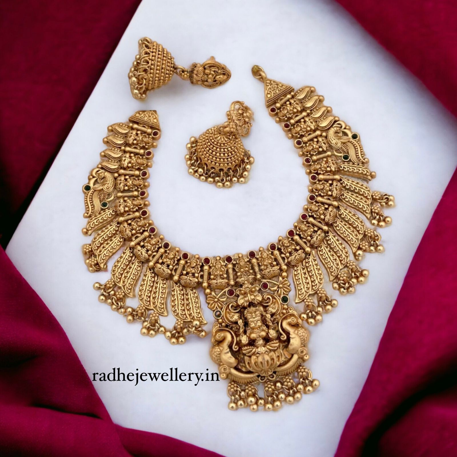 Laxmi Designer Matte Gold Polish Temple Necklace Set