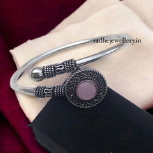 Oxidized Ladies Kada With Kemp Stone, 7 Color Options